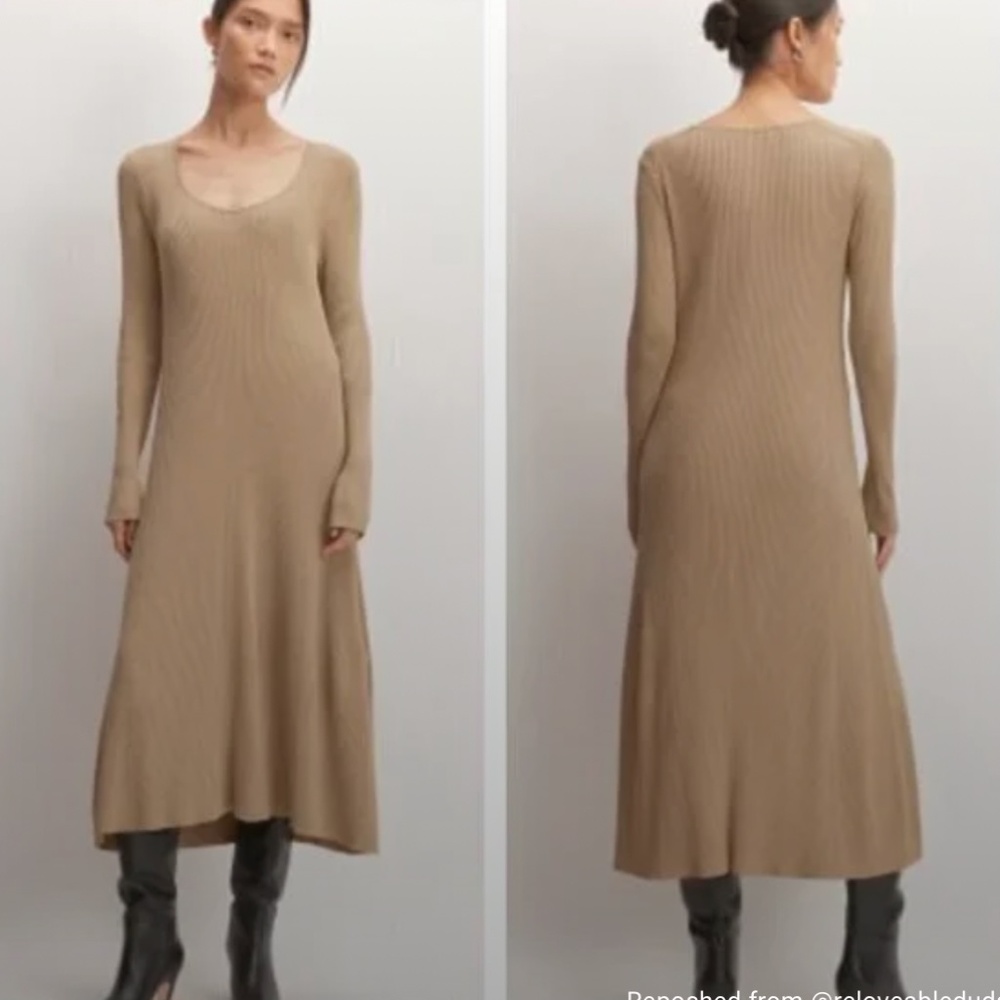 Everlane The Ribbed Scoopneck Midi Dress M Burnt Sugar (Tan)